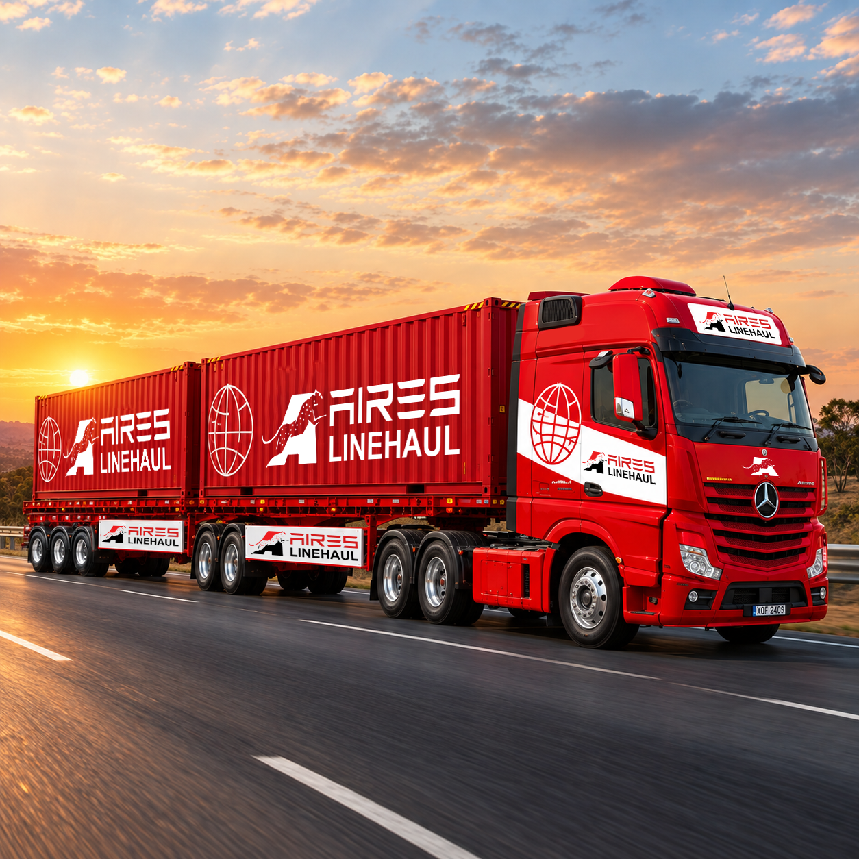 Aires Linehaul container truck on an interstate road